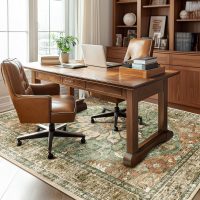 Area Rugs 5'x7' Washable Non-Slip, Floral Vintage Distress Print Pattern Medallion Carpet for Living Room Bedroom Dining Room, Brick Red Rust Neutral Brown Burnt Orange Green - Image 7