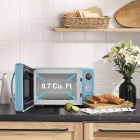 Galanz GLCMKA07BER-07 Retro Microwave Oven, LED Lighting, Pull Handle Design, Child Lock, Bebop Blue, 0.7 cu ft - Image 2