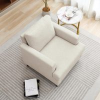 Mid-Century Accent Chair,Modern Linen Fabric Armchair for Living Room,Comfy Upholstered Reading Accent Chairs for Bedroom,Single Sofa Chair with Wood Legs (Beige, 1 Pack) - Image 5