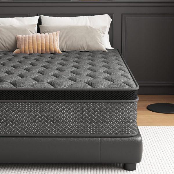 Queen Mattress, 12 Inch Hybrid Mattress in a Box, Memory Foam and Pocket Springs, Medium Plush Feel with Motion Isolating, CertiPUR-US Certified, Fiberglass Free -365-Night Trial