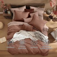 Monbix Queen Comforter Set - 7 Pieces Cationic Dyeing Terracotta Bed in a Bag Queen Bedding Sets with Comforter, Sheets, Pillowcases & Shams, Reversible Bedding Comforters Sets - Image 2