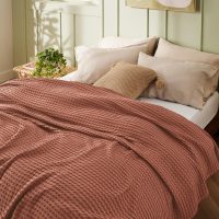 Bedsure Cooling Cotton Waffle King Size Blanket - Lightweight Breathable Blanket of Rayon Derived from Bamboo for Hot Sleepers, Luxury Throws for Bed, Couch and Sofa, Red Orange, 104x90 Inches - Image 7