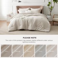 Bedsure Queen Comforter Set - Beige Comforter Queen Size, Soft Bedding for All Seasons, Cationic Dyed Bedding Set, 3 Pieces, 1 Comforter (90"x90") and 2 Pillow Shams (20"x26"+2") - Image 7