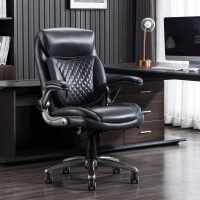 Amazon Basics Ergonomic Executive Office Desk Chair with Lumbar Support, Flip-up Armrests, Adjustable Height, Grey Leather - Image 4