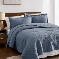 WDCOZY 100% Cotton King Size Quilt Set - Dusty Blue Ruffle Box Soft Lightweight Bedspread, Textured Like Linen, Farmhouse Country Rustic Coverlet, Shabby Chic Gauze Bedding, 3 Pieces - Image 2