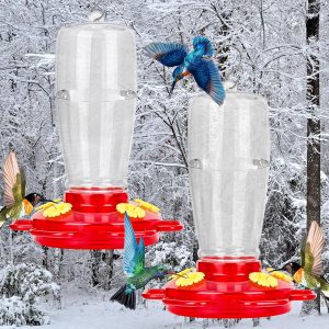 2 in 1 Heated Hummingbird Feeder for Outdoor, 66℉ Constant Temperature Window Hummingbird Feeder Heater for Winters, 4 Feed Ports, Hook & 3 Suction Cups for Hanging, Hummingbird Feeder Warmers, 2PCS