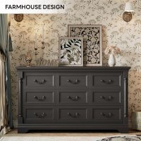 LIKIMIO Farmhouse Dresser for Bedroom with 9 Drawers, 58" Wide Wood Chest of Drawers with Roman Column, Dresser TV Stand for 65", Closet Storage Dressers Organizer for Bedroom, Living Room, Hallway - Image 4
