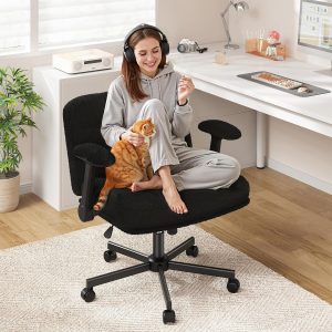 Criss Cross Chair with Wheels and Flip-up Arms, Adjustable Height, Teddy Plush Fabric,Black, Hide Dust, for Bedroom, Home Office, Apartment