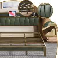 LIKIMIO King Bed Frame, Storage Headboard with Charging Station, Solid and Stable, Noise Free, No Box Spring Needed, Easy Assembly (Dark Green) - Image 7