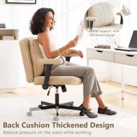 Fizzin Criss Cross Chair,Cross Legged Chair with Wheels and Arms,27" Wide Seat Office Desk Chair with Flipable Back Cushion,Mid Back Beige Swivel Chair for Home Office,Bedroom Vanity(Beige) - Image 8