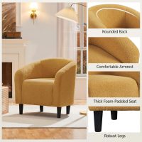 Yaheetech Accent Barrel Chair, Boucle Fabric Club Chair, Furry Sherpa Elegant and Cozy, Soft Padded Armchair for Living Room Bedroom Reception Room Office, Mustard Yellow - Image 9