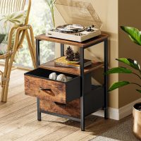 Huuger Night Stand Set of 2, Nightstand with 2 Drawers, Bed Side Table with Open Shelf, Wooden Top, End Table, Fabric Drawer, for Bedroom, Rustic Brown - Image 2