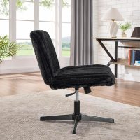 Roundhill Blynn Adjustable Swivel Criss Cross Chair, Wide Seat Office Chair Vanity Chair, Black - Image 5
