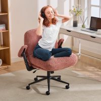 Criss Cross Chair with Flip-Up Armrests Wider & Thickened, Cross Legged Office Chair on Wheels Comfortable Adjustable Swivel, Ergonomic Desk Chair for Home Office, Vanity, Accent, Pink - Image 8