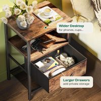 Huuger Nightstand Set of 2, Night Stand with Fabric Drawer, Mesh Shelf, Side Table with Storage, Fabric Drawer Dresser, Open Shelf, Metal Frame, Bedroom, Rustic Brown - Image 6