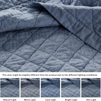 WDCOZY 100% Cotton King Size Quilt Set - Dusty Blue Ruffle Box Soft Lightweight Bedspread, Textured Like Linen, Farmhouse Country Rustic Coverlet, Shabby Chic Gauze Bedding, 3 Pieces - Image 6