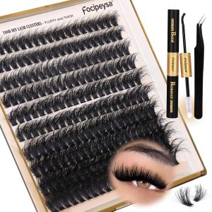 Focipeysa Lash Extension Kit Thick Eyelash Extension Kit 10-18mm Fluff Volume Lash Clusters 200D Individual Eyelashes Kit with Lash Bond, Lash Remover, Lash Applicator, DIY Lashes Extension