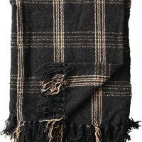 Plaid Black & Tan Fringed Woven Cotton Blend Throw - Image 4