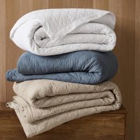 WDCOZY 100% Cotton King Size Quilt Set - Dusty Blue Ruffle Box Soft Lightweight Bedspread, Textured Like Linen, Farmhouse Country Rustic Coverlet, Shabby Chic Gauze Bedding, 3 Pieces - Image 5