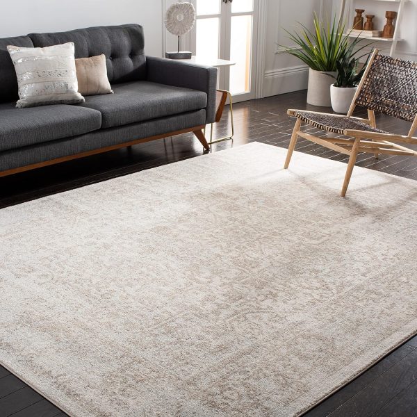 SAFAVIEH Area Rug 8x10 - Evoke Collection - Large - Ivory & Taupe, Oriental Distressed Design, Non-Shedding & Easy Cleaning, Ideal for Living Room, Bedroom, Office, Dining Space (EVK256E)