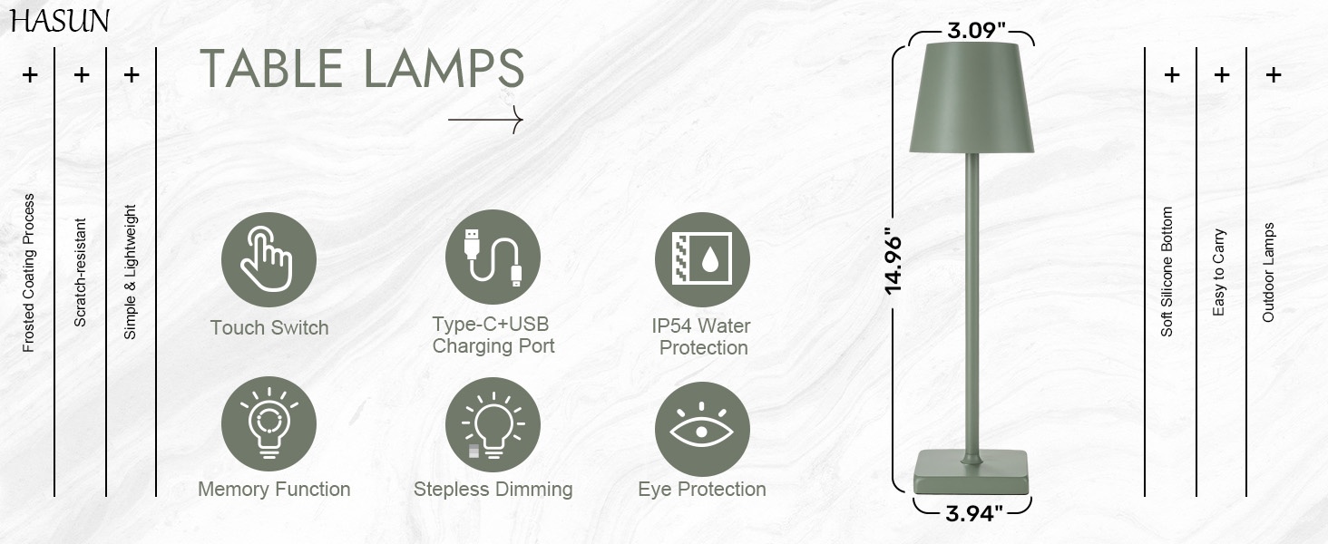HASUN Cordless Rechargeable Table Lamp