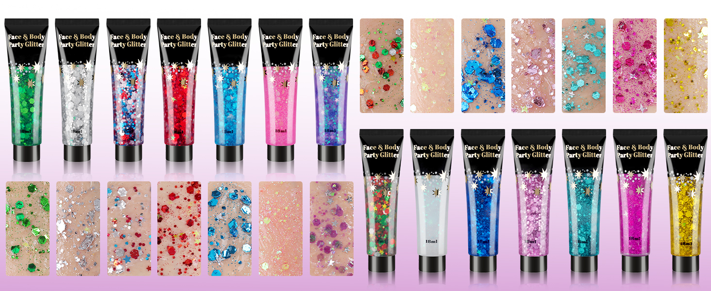 14 Colors Face and Body Glitter Gel