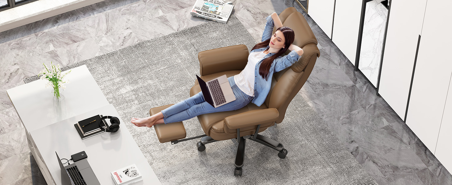 ergonomic office chair with footrest, big and tall office chair, brown office chair
