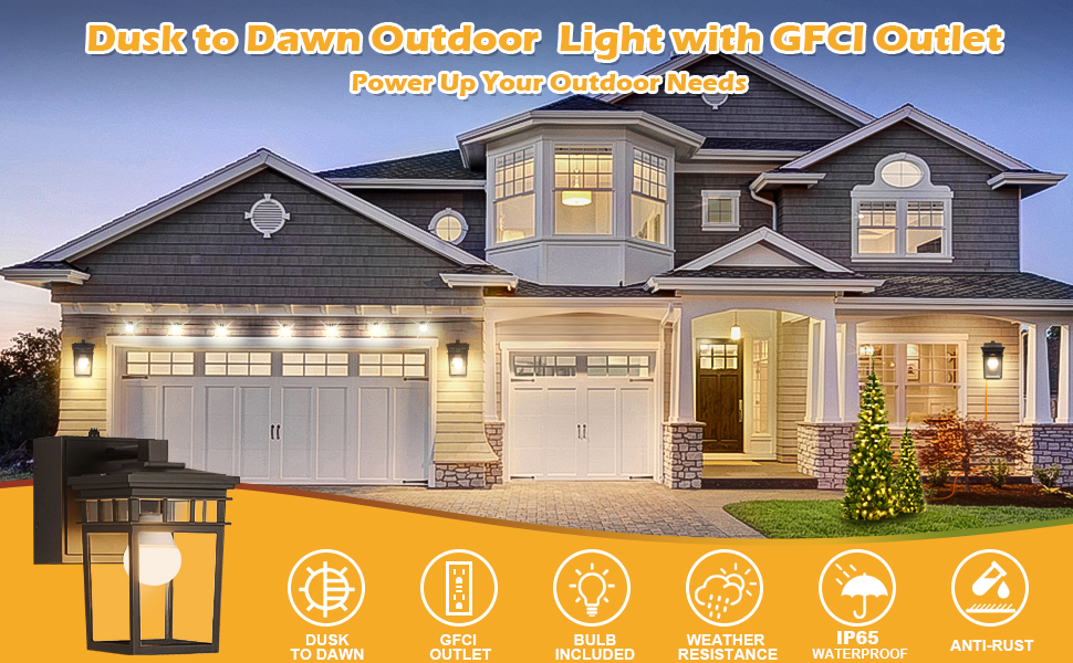 Dusk to dawn outdoor wall lantern