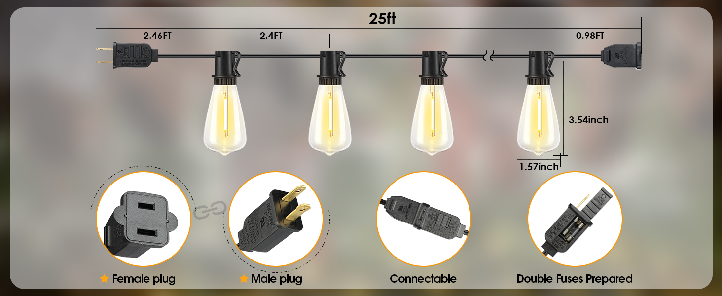 connectable outdoor string lights end-to-end plug