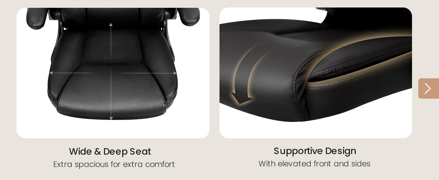 Thick padded cushion, flip up armrest, pu leather