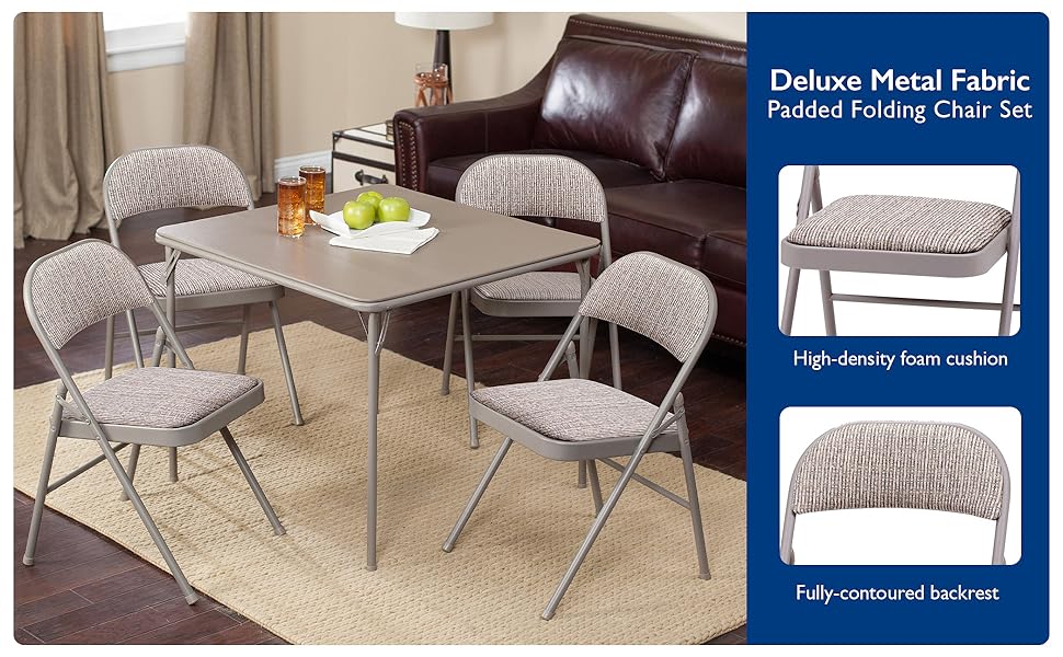 MECO Sudden Comfort Deluxe Metal Fabric Padded Folding Chair Set, Gray (4 Pack)