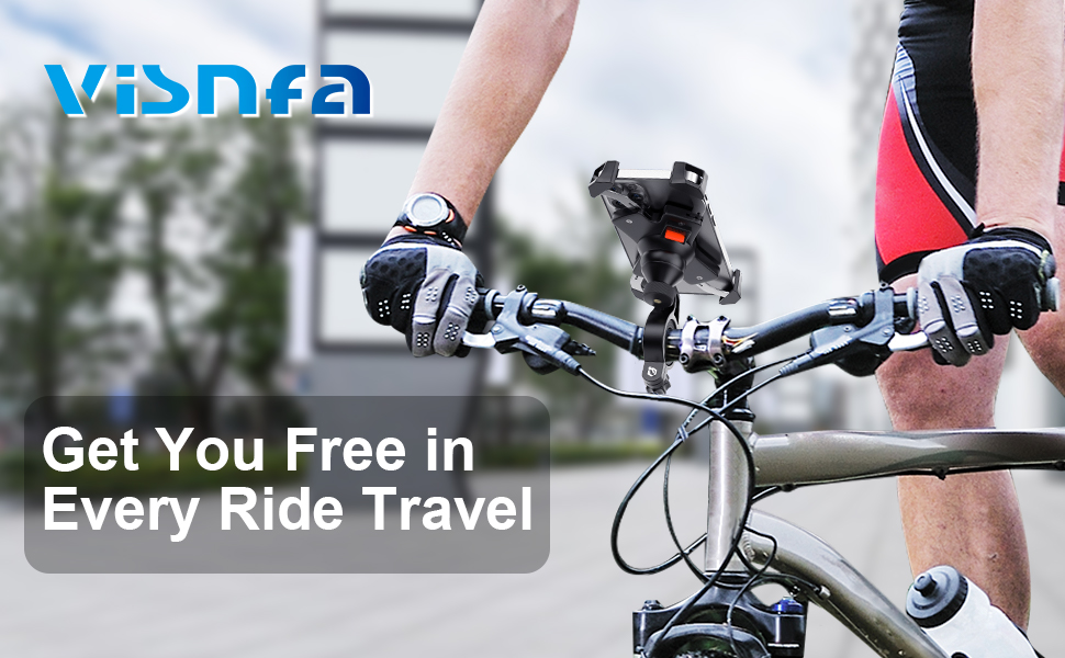 visnfa New Bike Phone Mount with Stainless Steel Clamp Arms Anti Shake and Stable 360° Rotation 