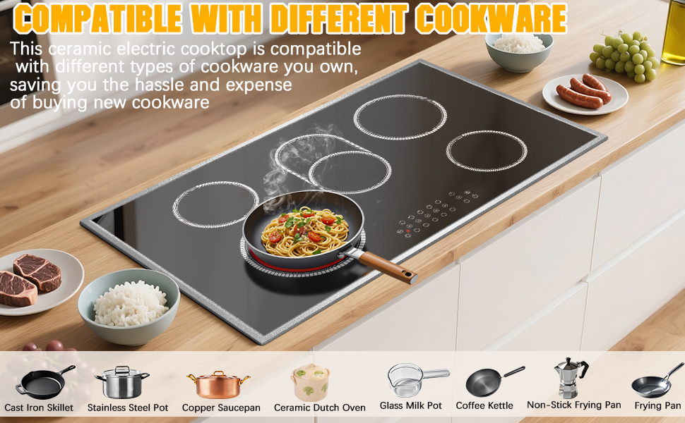 36 Inch Electric Cooktop, 5 Bunner Electric Stove Top With Touch Control, 8400W Bulit-in Stove