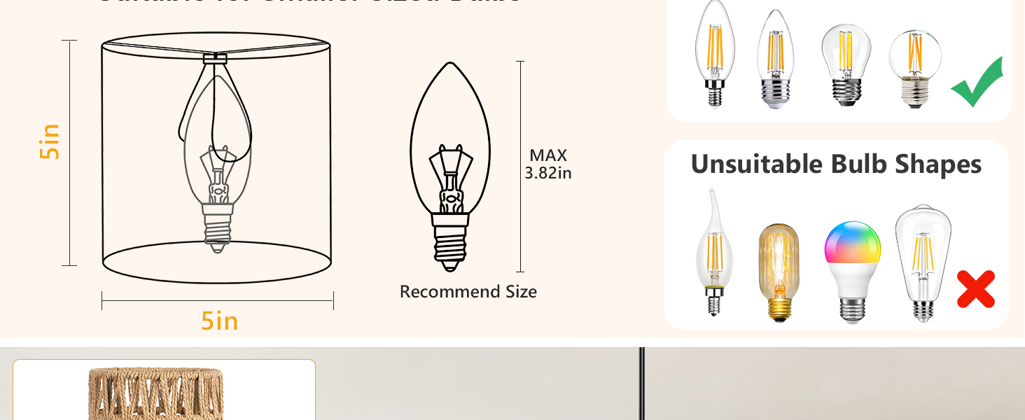 Rattan Lamp Shade, Small Boho Lamp Shades Replacement Clip On