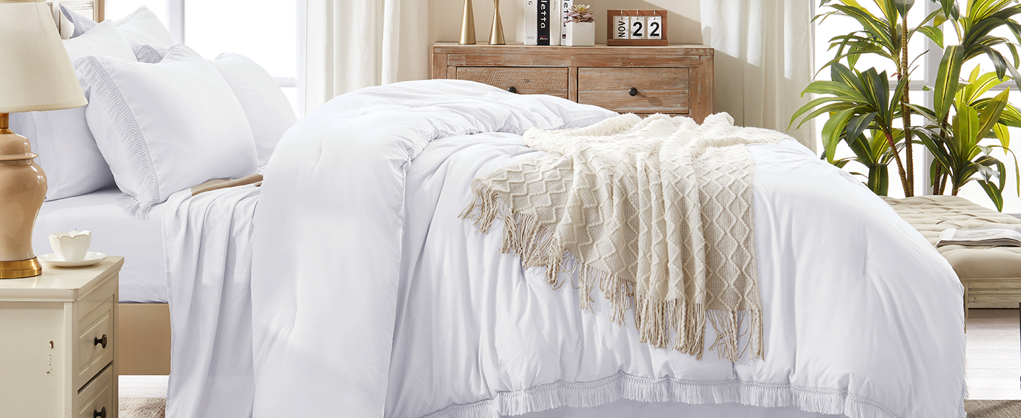 Tassel  White comforter set 7 Pieces
