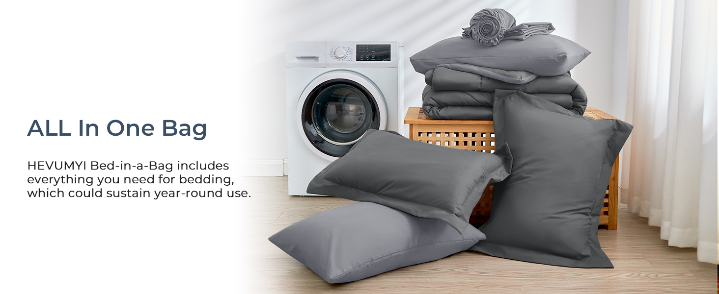 HEVUMYI Comforter Set 7 Pieces, All Season Reversible Bed in a Bag