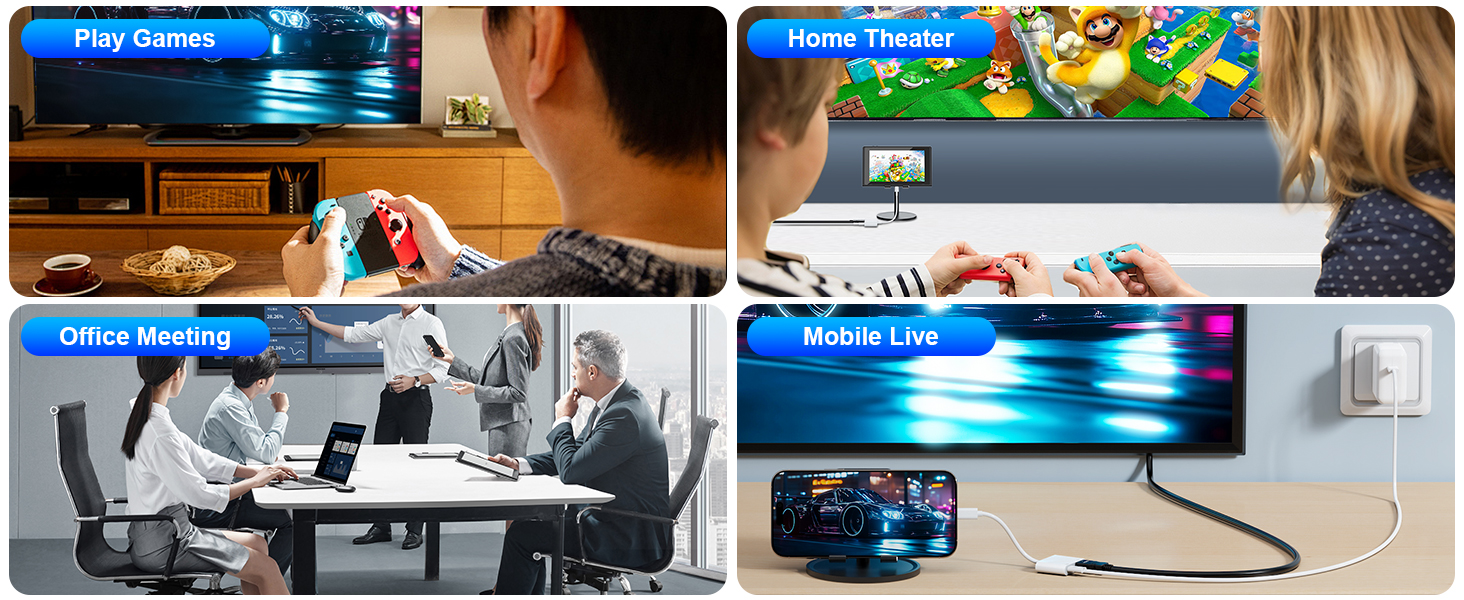 100W USB C to HDMI Adapter, 3 in 1 USB-C to HDMI Adapter for iPhone 16 15, 4K@60Hz to TV, 