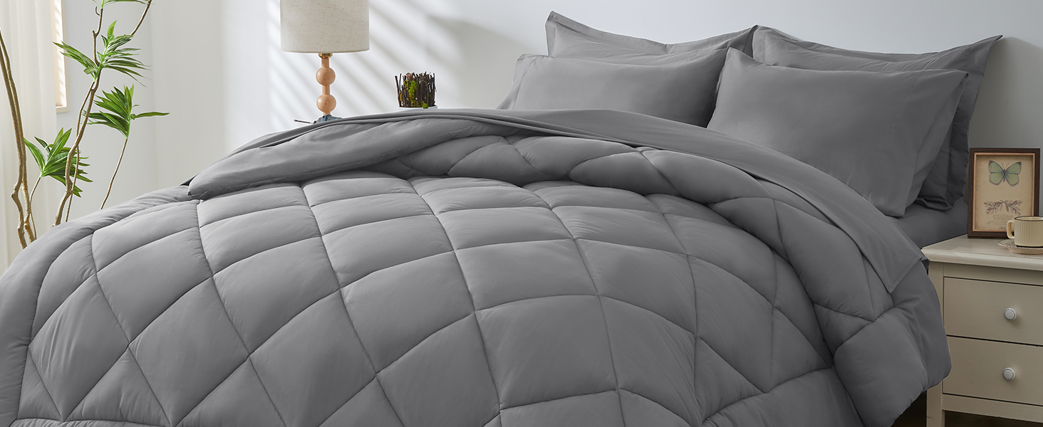 HEVUMYI Comforter Set 7 Pieces, All Season Reversible Bed in a Bag Queen