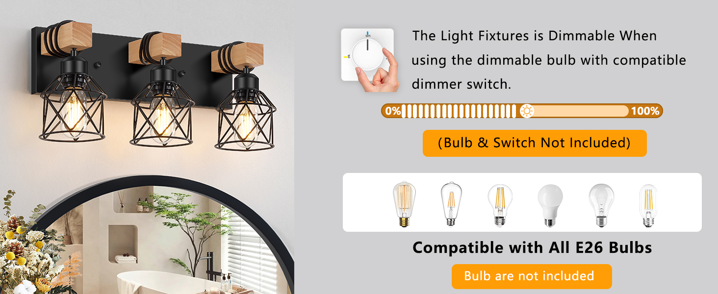 3-Light Farmhouse Vanity Light for Bathroom