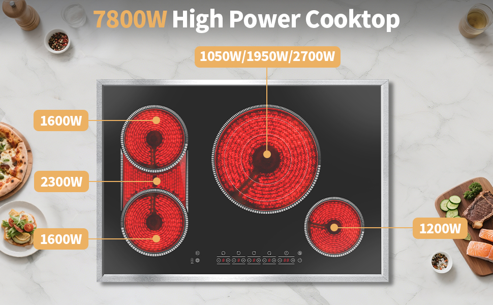 Pladeca 30 Inch Electric Cooktop, 4 Burner Stove Top, 7800W Built-In Electric Stove with BBQ Mode