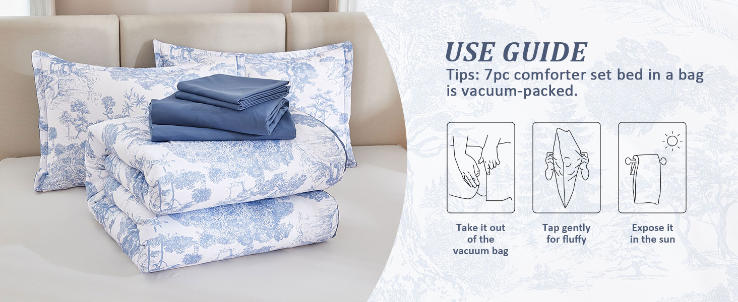 blue comforter set queen 7 piece bed in a bag Queen Size Botanical Comforters with sheets