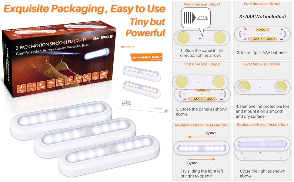 LED Motion Sensor Lights, Stick on Lights, Puck Lights, Closet Lights，Night Lights, STAR-SPANGLED