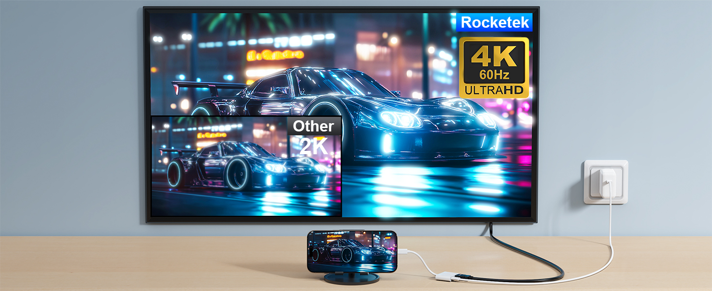 100W USB C to HDMI Adapter, 2 in 1 USB-C to HDMI Adapter for iPhone 16 15, 4K@60Hz to TV