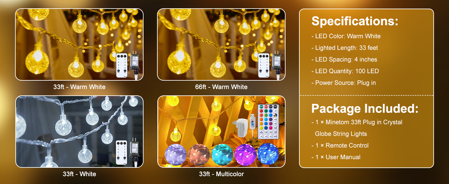 33ft Crystal Globe String Lights 