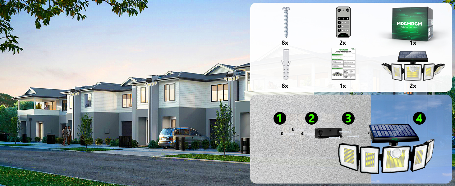 MDCMDCM Solar Flood Lights Outdoor Waterproof Motion Sensor – Solar Security Lights with Remote