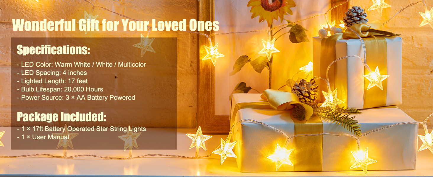 Battery Star String Lights Warm White