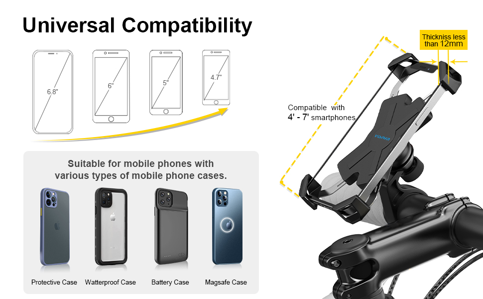 visnfa New Bike Phone Mount with Stainless Steel Clamp Arms Anti Shake and Stable 360° Rotation 