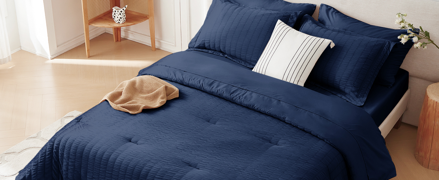 comforter set luxury soft seersucker texture breathable elegant bed in a bag lightweight cozy