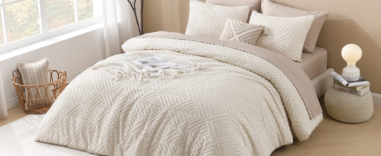 beige boho comforter set tufted design