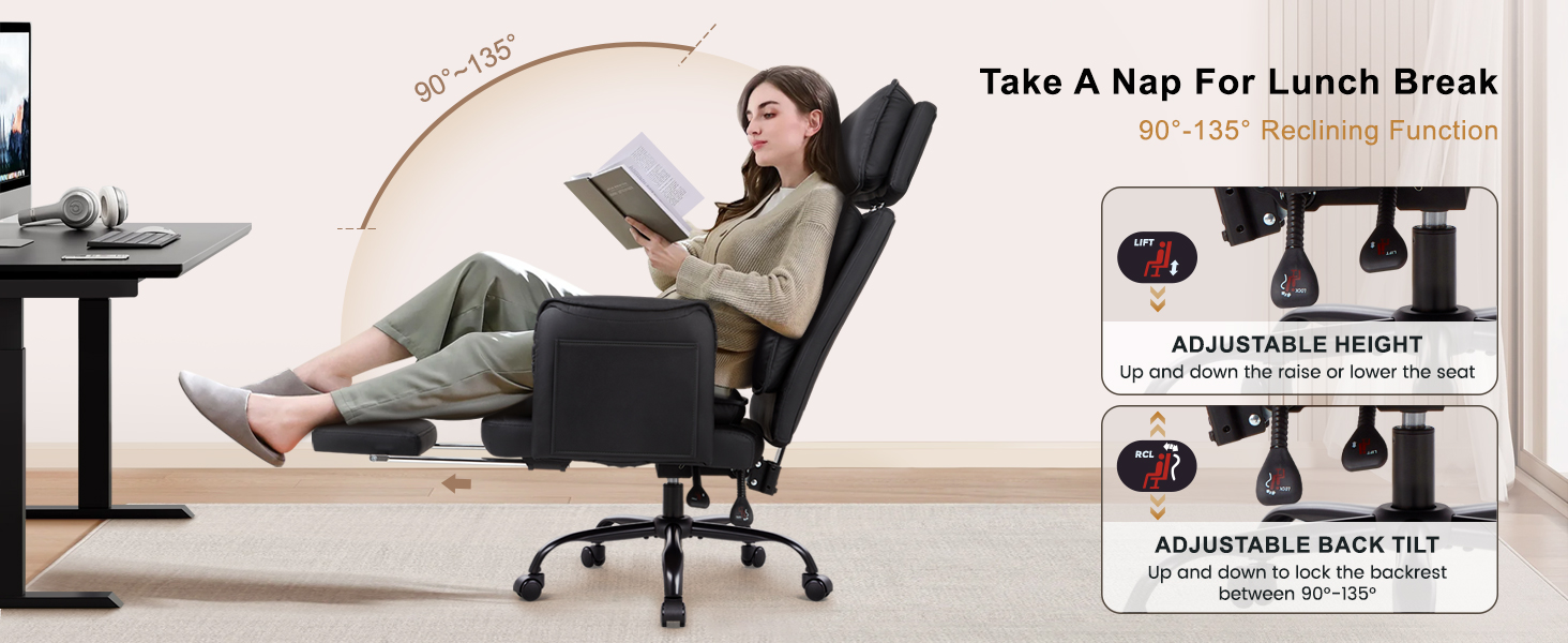 Big and Tall Executive Office Chair 500lb,Ergonomic High Back Faux Leather Desk Chair